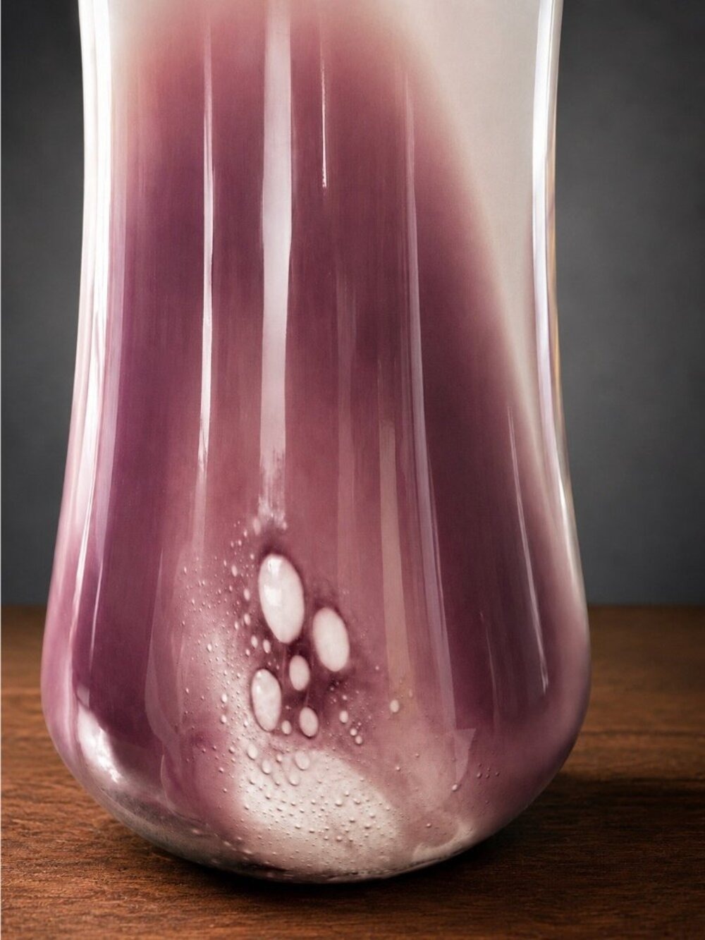 Art Glass Vase White Dark Purple Bubble Glass 12 Inch - Picture 3 of 4